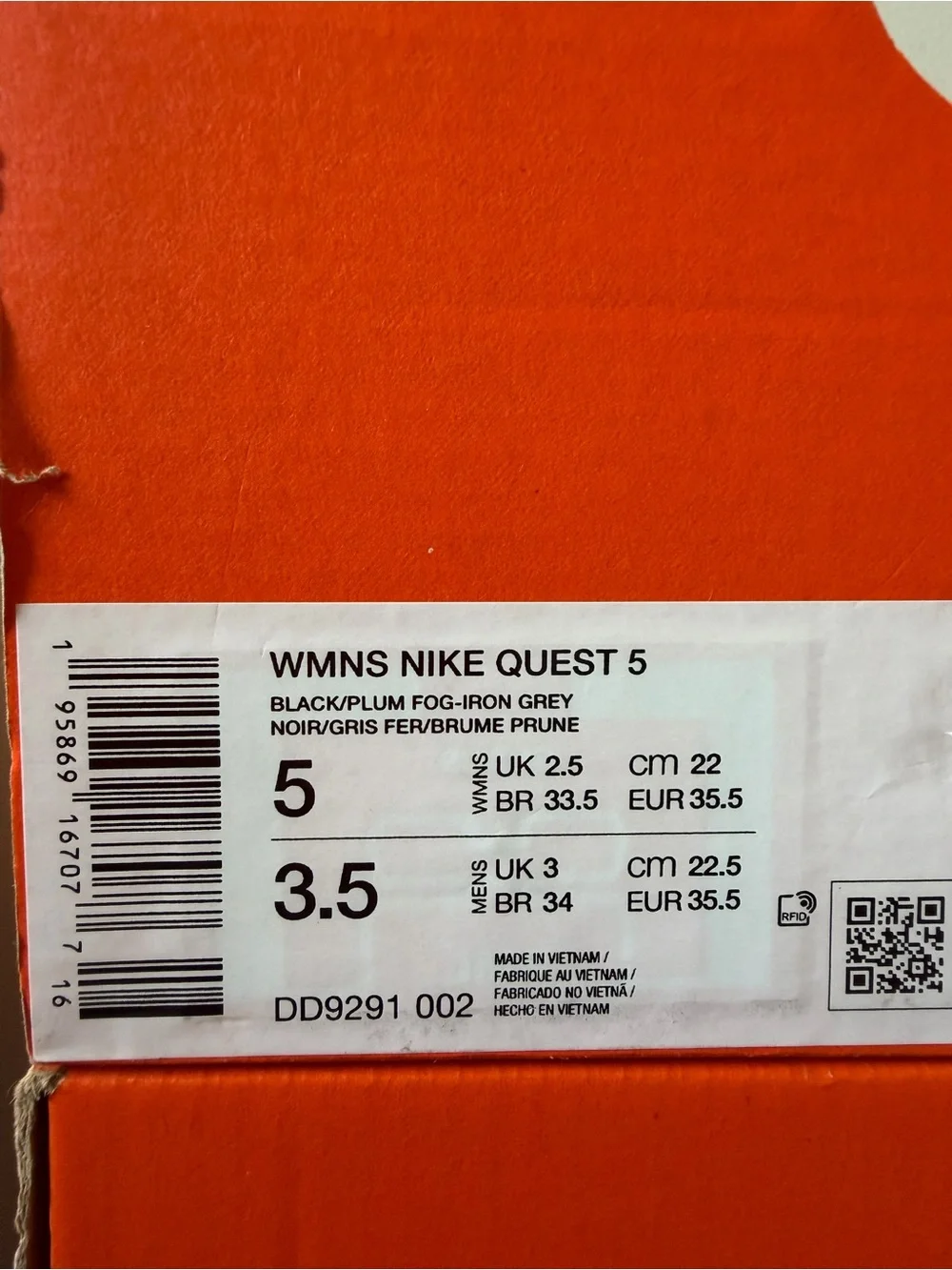 Nike Quest 5 Black Iron Grey DD9291-002 Women’s Size 5